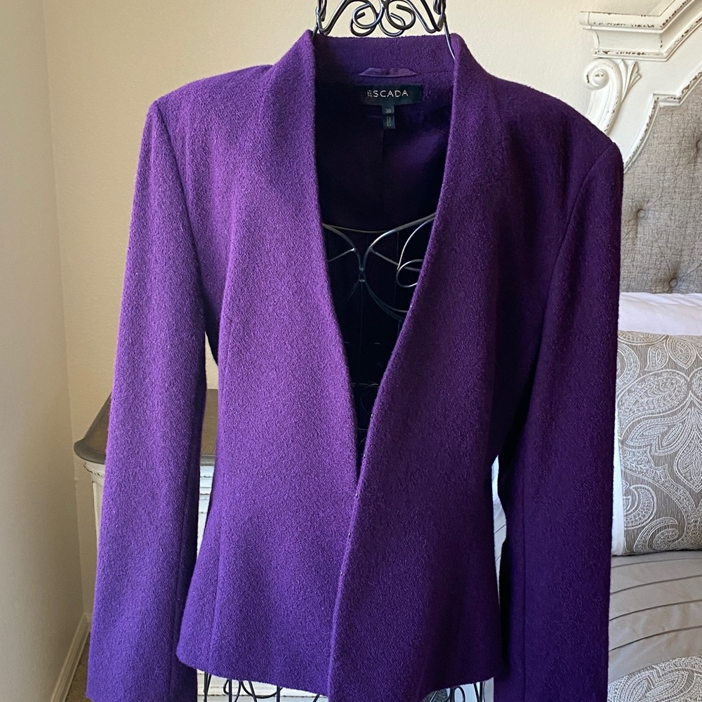 Escada Rich Purple Open-Front Wool Blazer